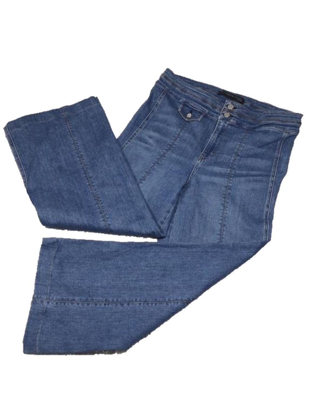 Veronica Beard Jeans Ember Powder Ocean Wash High Rise Two Button Wide Leg Jean